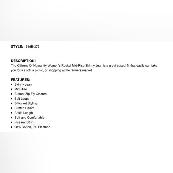 Citizens Of Humanity Rocket Ankle Mid Rise Skinny 25 Charisma‎ - Picture 8 of 9